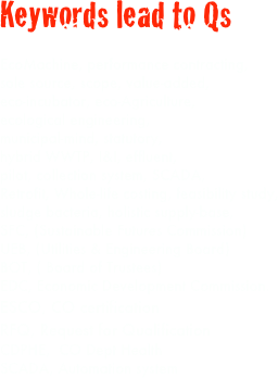 Keywords lead to Qs

EcoMachine, performance contracting, 
sole source, scope, value-added, 
eco-incubator, eco-Agriculture, 
ecological engineering, 
municipal-mind, statutory, 
hybrid WWTP, I&I, effluent, 
pilot, collection system, SCADA, 
Retrofit, Whole-life costing, feasibility study, 
sludge bacteria, holistic supply-base, 
SFC, (Sustainable Futures Commission)
UEB, (Utilities & Engineering Board)
BOT, ( Board of Trustees)
EDC, Economic Development Commission.
ESCO, CO certification
RFQ, Request for Qualification
CDPHE,  CO Dept Health
SCADA, Automation system
