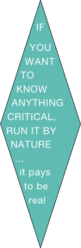 IF YOU WANT TO KNOW ANYTHING CRITICAL, RUN IT BY NATURE
...
it pays to be real