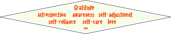 Gratitude
introspection     awareness   self-adjustment self-reliance     self-care    love
     ∞